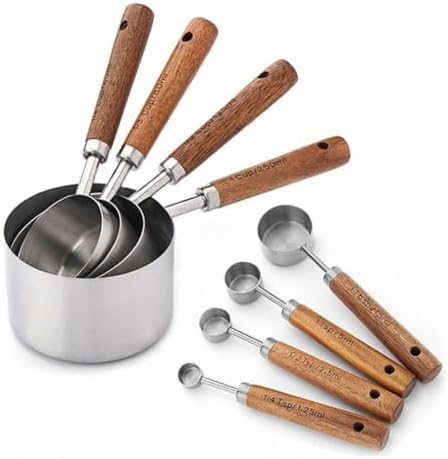 Wooden Handle Stainless Steel Measuring Cup & Spoon - Image 2