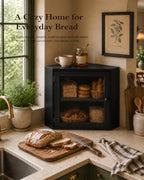 Black Corner Bread Box, 2 Tier Bamboo Bread Storage for Kitchen Countertop - Image 2
