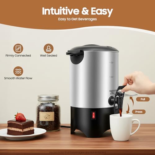 DYRABREST 5.2L Coffee Urn, 1000W Fast Heating Stainless Steel Coffee Dispenser with Reusable Filter, 175oz Hot Beverage Server with Auto Shut‑Off for Parties Events Restaurants Silver - Image 6