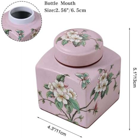 Coffee Bean Storage Canister with Airtight Lid, Decorative Ceramic Tea Jar with Vintage Floral Pattern, Sugar Container & Spice Jar for Kitchen Countertop, Cabinet or Shelf - Pink & 30oz - Image 5