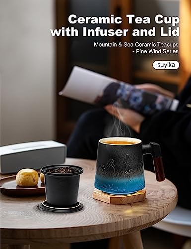 suyika Ceramic Tea Cup with Infuser and Lid, Matte Black 15.2 oz / 450 ml - Image 6