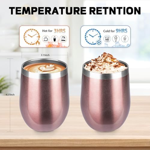 StarSpeed 12oz/6 Pack Insulated Wine Tumbler with Lid,Rose Gold - Image 2