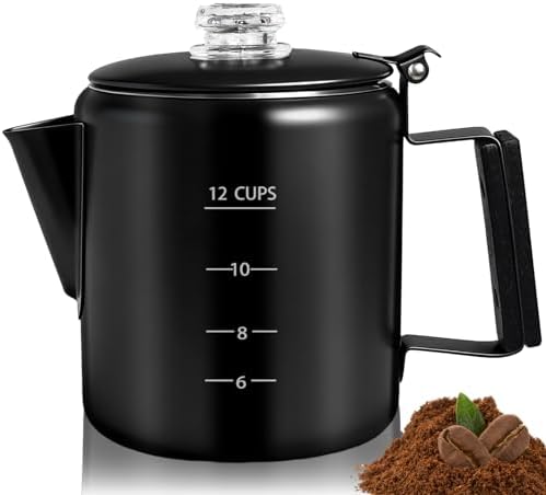 12 Cup Percolator 304 Stainless Steel Coffee Pot Coffee Maker Coffee Machine with Solid Wood Handle Transparent Knob Stovetop Greca Mocha for Induction Home and Camping 2200ml 74.4oz by Theperfectcombinationofcoffeehomeandhealthylivingmakingeverydayadayofrituals