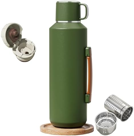 316 Stainless Steel Water Bottle 50 oz with Lidded Cup - Keep 24+ Hrs Warm for Hot & Cold Drinks - Leakproof Vacuum Insulated Thermal Flask with Handle for Travel Coffee by Vistatroy