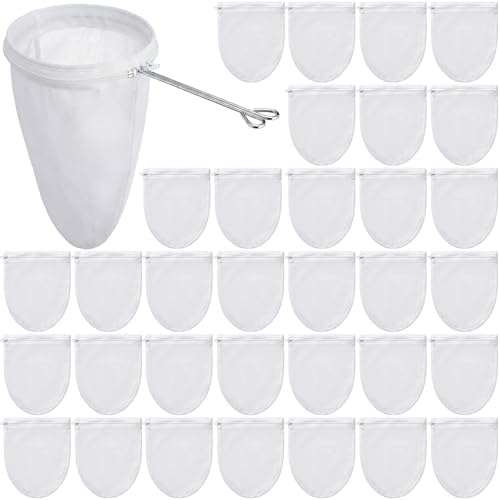 Woanger 40 Pack Reusable Fine Mesh Strainer Bags with Stainless Steel Handle, Large Capacity Nut Filter Bags for Juice, Almond Milk, Coffee, Soup, Bean Beverage & Cold Brew – Sturdy Nylon Strainers by Woanger
