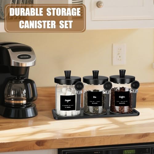 Suclain 3 Pcs Glass Coffee Container Set, 20 oz, Black Bamboo - Image 6