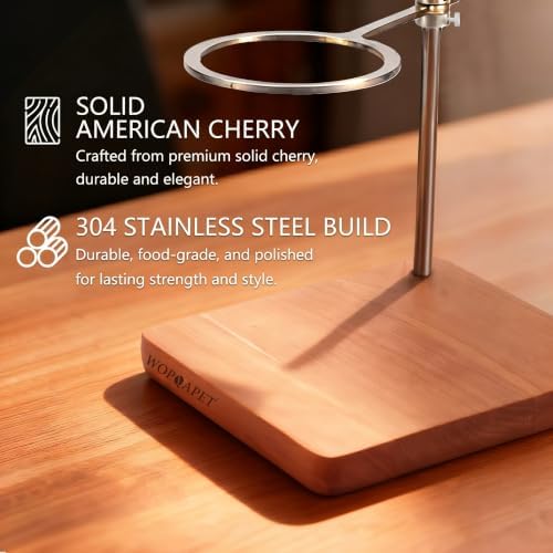 Pour Over Stand with Cherry Wood Base & Stainless Steel 360° Adjustable Coffee Filter Holder - Coffee Dripper Station for V60, Chemex & Glass Funnels - Home Barista Brew Station(Stand Only) - Image 5