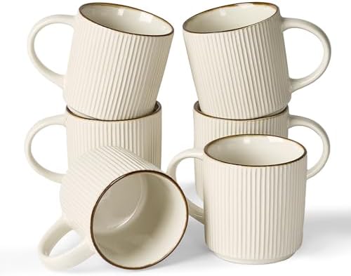 famiware Coffee Mug Set of 6, Star 12 oz Ceramic Mugs Cups Set with Handle by Famiware