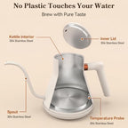 Mecity Electric Gooseneck Kettle with Touchscreen Base, 6 Presets Temperature Control, 2 Hours Keep Warm, 304 Stainless Steel Interior, Fast Boil Tea & Pour Over Coffee Kettle, 0.8L 1500W, Cream Color - Image 5