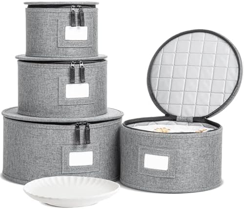 storageLAB 4-Piece Quilted China Plate Storage Set | Felt Dividers | Gray by storageLAB