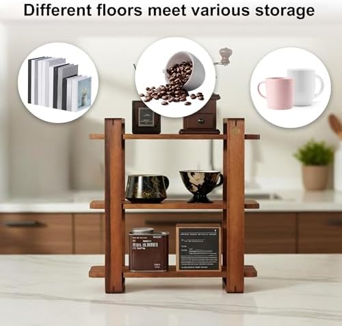 Coffee Station Organizer for Kitchen walnut WoodenCountertop Mug Holder 3 Tier Wooden Cup Organizer Stand Shelf - Image 5