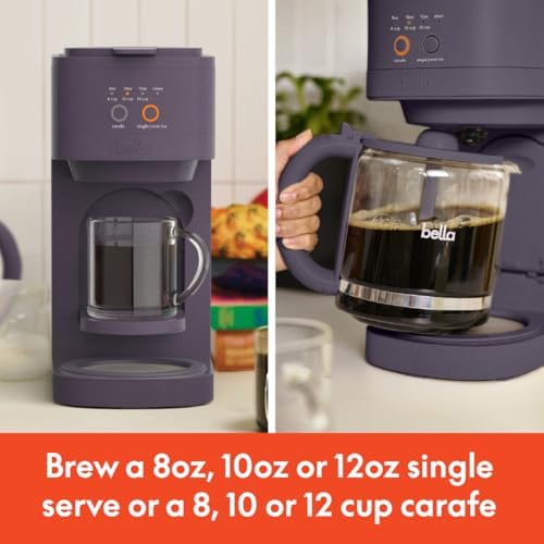BELLA VersaBrew 2-in1 Coffee Maker, K-Cup compatible, Brew 3 Sizes Carafes & Single Serve Cups, Dishwasher Safe Reusable Filter & Filter Holder, Iced Coffee Function, 60oz Tank, Plum - Image 3