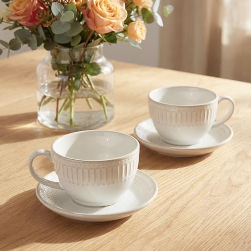 Cappuccino cup with tray, 8.5 oz. Set of 4 Ceramic Coffee Cups and Saucer Set for Latte, latte art cup, suitable for latte/cappuccino/milk/tea - Image 7