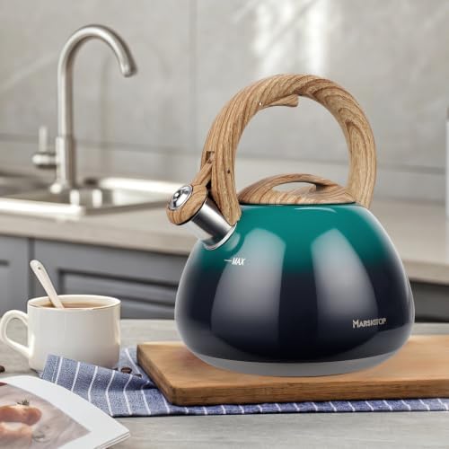 MARSKITOP Tea Kettle Stovetop, 2.6 Quart Whistling Teapot, Green - Image 2