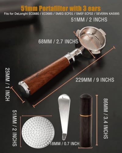 51mm Bottomless Portafilter, 3-Ear Stainless Steel Coffee Naked Portafilter, Compatible with DeLonghi Dedica EC680/EC685/EC885, SMEG ECF01/02, SEVERIN KA5995. - Image 2