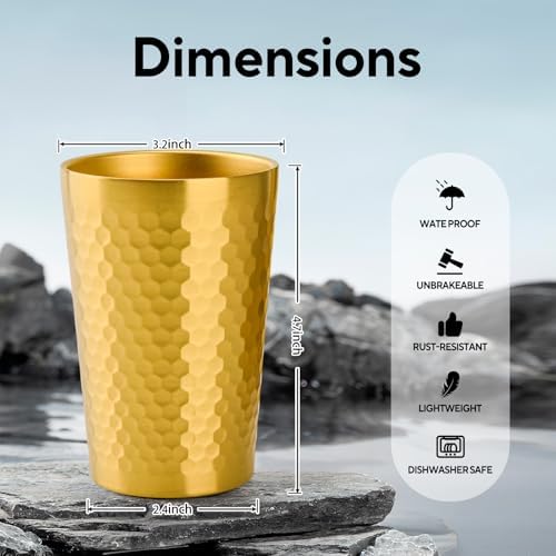 5 Pcs 12 oz Honeycomb Small Metal Cup, Double Wall Vacuum Stainless Steel Insulated Cup, Reusable Camping Cups Unbreakable Indoor Outdoor for Party, Home, Office, BBQ, Gold - Image 2