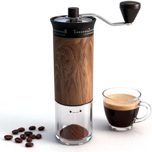 LAMIDO Mini Manual Coffee Grinder - 56 External Grind Settings, Stainless Steel Body & Crank, Ceramic Burr, Portable Hand Grinder for Travel, Camping, Home Brewing - Wood Grain by LAMIDOSavortheJourneySavortheTaste