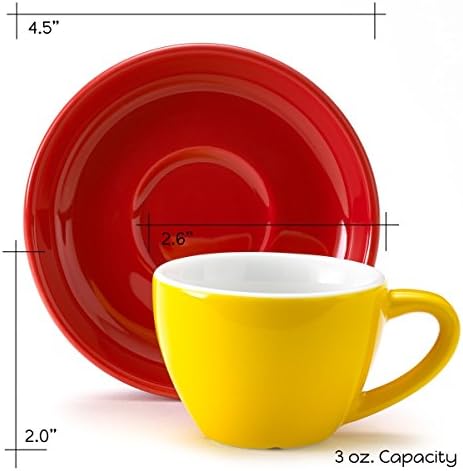 Espresso Cups and Saucers by Easy Living Goods - 3-Ounce Demitasse for Coffee, Set of 4, Assorted Colors (Vibrant) - Image 3