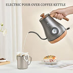 Electric Gooseneck Kettle 304 Stainless Steel Tea Kettle with Temperature Dial, 1000ML Coffee and Tea Pot Quickly Heating Coffee, Water, Tea (Grey) - Image 2