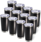 20oz Tumbler with Lid Stainless Steel Tumblers Insulated Mug Black 12P by AIANJI