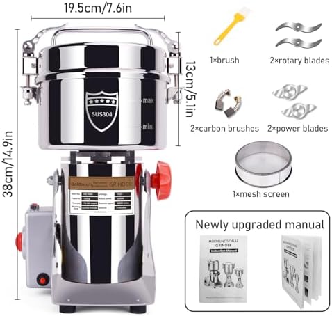 Goldtouch 1000g Grain Mill Grinder 3000W Electric Stainless Steel Grain Grinder High-Speed Pulverizer Powder Machine for Dry Wheat, Oats, Corn, Pepper and Coffee Beans (1000g Swing Type) - Image 4