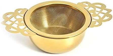 Tea Filters Tea Infusers Double Ear Handles Spice Filter Loose Leaf with Drip Bowl Tea Strainer Durable Reliable Stainless Steel Teaware (Color : Gold) by Unknown