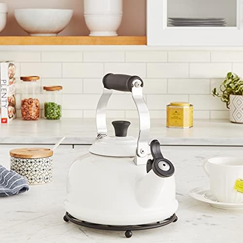 Le Creuset Enamel On Steel Whistling Tea Kettle, 1.7 qt., White/Black Knob - Image 3