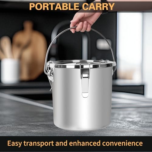 21L/5.6GAL and 12L/3.2GAL Stainless Steel Airtight Canister, Food Storage Canisters with Lid&Locking Clamp for Rice Flour Sugar Grain Coffee Bean Storage Containers (12L & 21L,2 CANISTERS) - Image 3