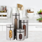 PENGKE Canisters Set,4 Piece Silver Stainless Steel Canister Set with Glass Windows,Perfect for Kitchen Canning Cereal,Pasta,Sugar,Beans,Spice - Image 5