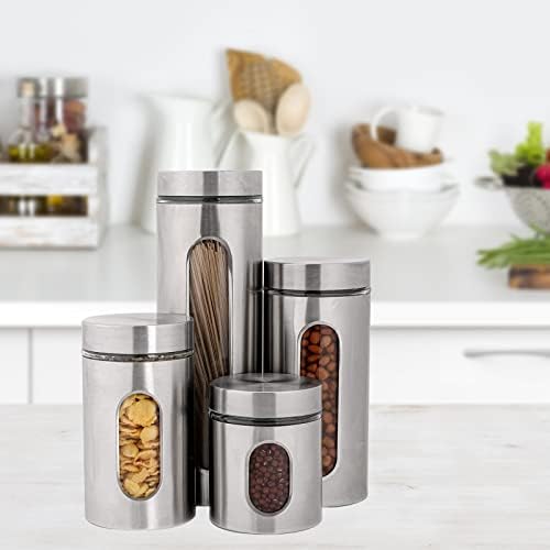 PENGKE Canisters Set,4 Piece Silver Stainless Steel Canister Set with Glass Windows,Perfect for Kitchen Canning Cereal,Pasta,Sugar,Beans,Spice - Image 5