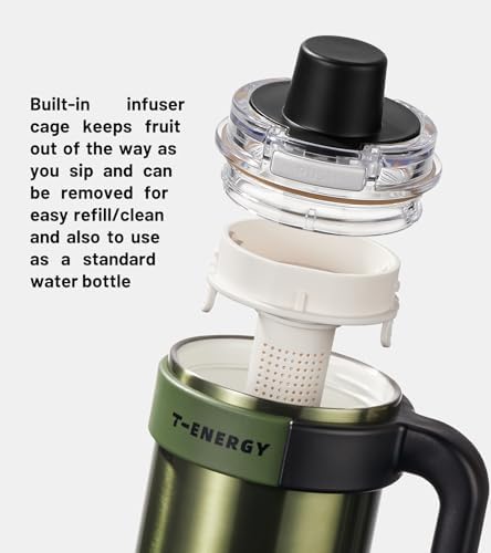TKK 40 oz Insulated Tumblers with Handle and Straw, Stainless Steel Travel Mug with Ceramic Coating, Leak Proof Double Walled Iced Coffee Cup with Strainer for Hot & Cold Drinks, Olive Green - Image 4