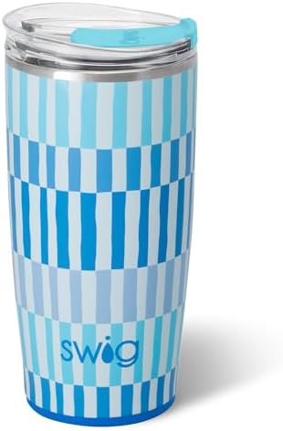 Swig Life 22oz Insulated Tumbler, Travel Coffee Tumbler with Lid, Cup Holder Friendly Travel Coffee Mug, Stainless Steel, 22 oz Tumblers, Reusable Insulated Mug with Lid (Glacier Stripe) by SwigLife