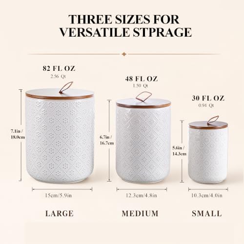 Mowtanco Embossed Ceramic Canister Set with Airtight Bamboo Lid - Image 2