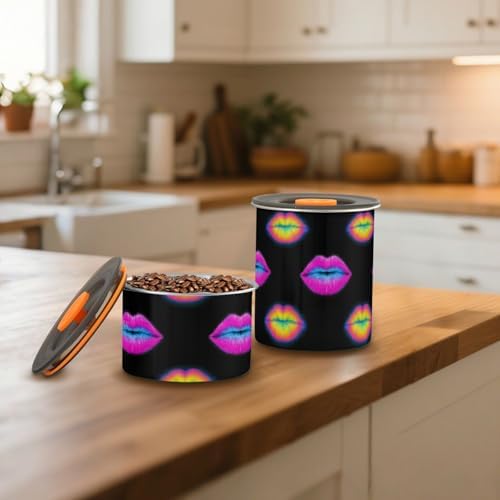 Colorful Fluorescent Neon Lips Designed Lid Storage Containers Stainless Steel Containers For Pantry Stackable Push Button Dry Food Canisters - Image 7