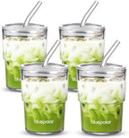 BLUEPOLAR 13oz/400ml Glass Water Tumbler with Straw and Lid Sealed Carry On Thick Wall Iced Coffee Cup Glass Cup for Water, Iced Tea Fruit Juice Etc (White-4 Pack) by BLUEPOLAR