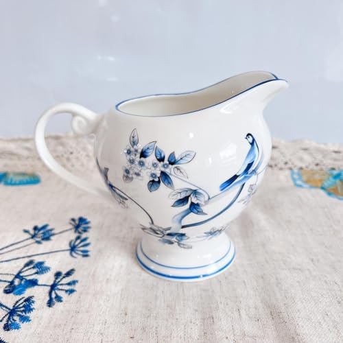 Bone Porcelain Coffee Pot Tea Cup Set With Blue Peacock Pattern Coffee Pot Set-Blue Peacock Milk Tank - Image 2