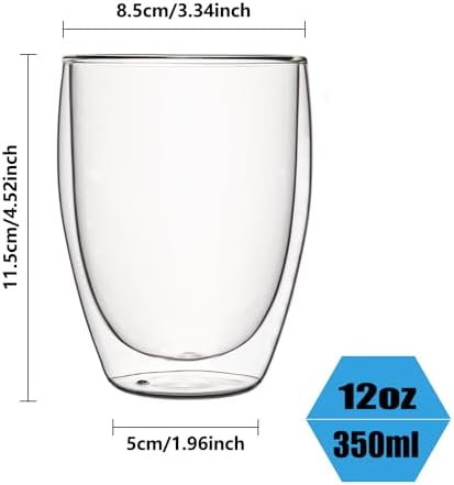12oz Glass Coffee Mugs Set of 4, Double Walled Espresso Cups for Latte Cappuccino Cocoa Milk Cafe Juice, Clear Glass Tea Cup Set Glassware Gift for Christmas Birthday (12oz-4Pack) - Image 3