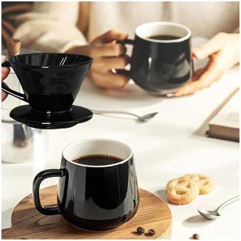 Ceramic Coffee Dripper Spiral Style Reusable Pour Over Maker With Detachable Stand For 1-2 Cups - Drip Filter Cup(Black Coffee Cup) - Image 5