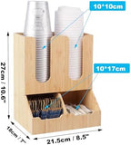 Cup and Lid Holder, Cup Dispenser with Coffee Pods Stand & Straw Organizer, Coffee Bar Organizer for Countertop, Disposable Cups Holder for Coffee Station, Bar, Home,Bamboo 09 - Image 2