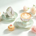 KAMMAK Tea Cups Set of 2,Ceramic Floral Pattern Demitasse Cup - Image 6