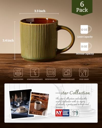famiware Coffee Mug Set of 6, Star 12 oz Ceramic Mugs Cups Set with Handle - Image 6