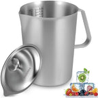 1 Pcs 2L/70 oz Large Stainless Steel Pitcher with Lid, Metal Measuring Cup with Handle & Scales, Wide Mouth Graduated Beakers, Milk Frothing Jug Metal Pitcher for Coffee Latte Art, Hot/Cold Water by Unknown