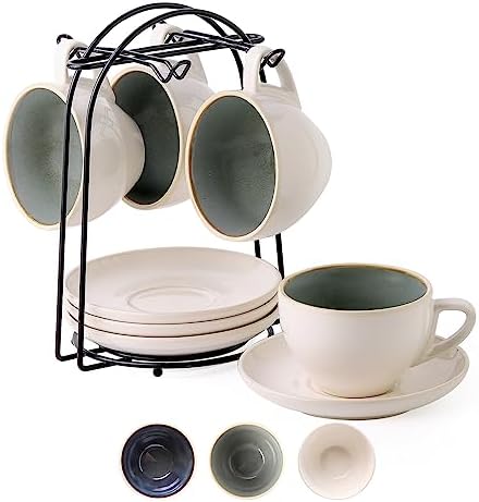 Stackable Cappuccino Cup Set of 4 [8oz] Activated-Glazed Ceramic Coffee Cup by SIDUCAL