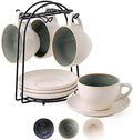 Stackable Cappuccino Cup Set of 4 [8oz] Activated-Glazed Ceramic Coffee Cup by SIDUCAL