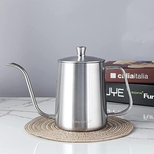 Easyworkz Gage Gooseneck Pour Over Coffee Kettle 20 oz with Thermometer, Silver, Bundled with Easyworkz Stainless Steel Espresso Cup 2pcs Set Double Wall Insulated Metal Demitasse Cups (Black, 5 oz) - Image 4