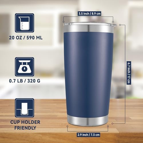 20 oz Tumblers Bulk Stainless Steel Tumbler with Lid Double Wall Vacuum Insulated Coffee Mug 20oz Powder Coated Cup for Hot and Cold Drinks, Navy, 6 pack - Image 3