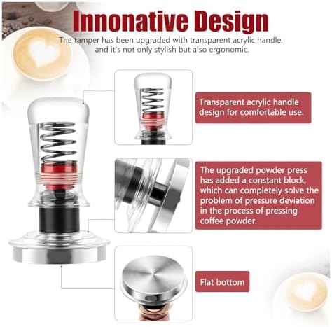 Espresso Coffee Tamper, Spring-loaded Calibrated Tamper With Premium Flat Stainless Steel Base, Acrylic Handle Tamper(58.5mm) - Image 5