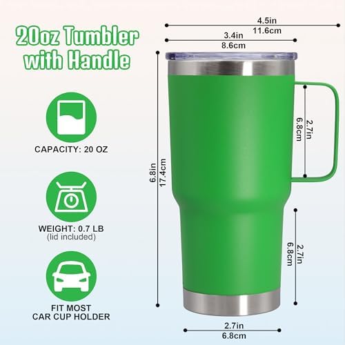 20 oz Tumbler with Handle and Lid Insulated Travel Coffee Mug Green 12P - Image 6
