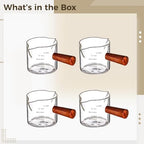 4 Pcs Glass Espresso Extraction Cup with Scale, Double Spout, Mini Milk Jug, Borosilicate Glass, Wood Handle, Precise Pouring and Measuring for Espresso Enthusiasts, Home and Barista Use - Image 5