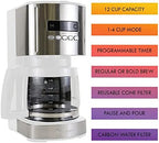 Kenmore drip Coffee Maker - 12 Cup programmable cafe machine with glass pot, regular & bold brew, auto shut off large water reservoir, reusable filter, kitchen appliances for cafeteria barista, White - Image 3
